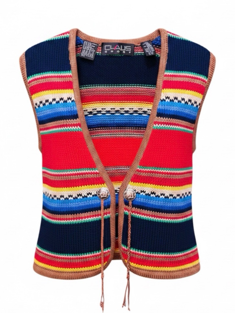 Vintage CLAUS Sport Multicolor Striped Western Knit Vest - Size Medium